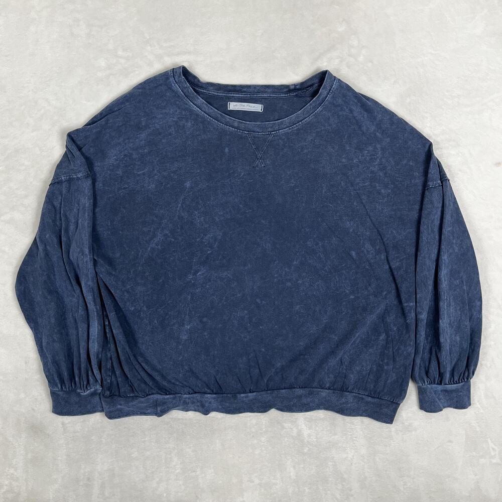 We The Free T-Shirt Womens Large Blue Long Sleeve Raglan Pullover Relaxed Fit